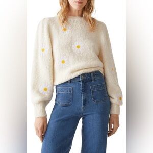 & Other Stories Flower Sweater In Offwhite W. Flowers/puffy sleeves